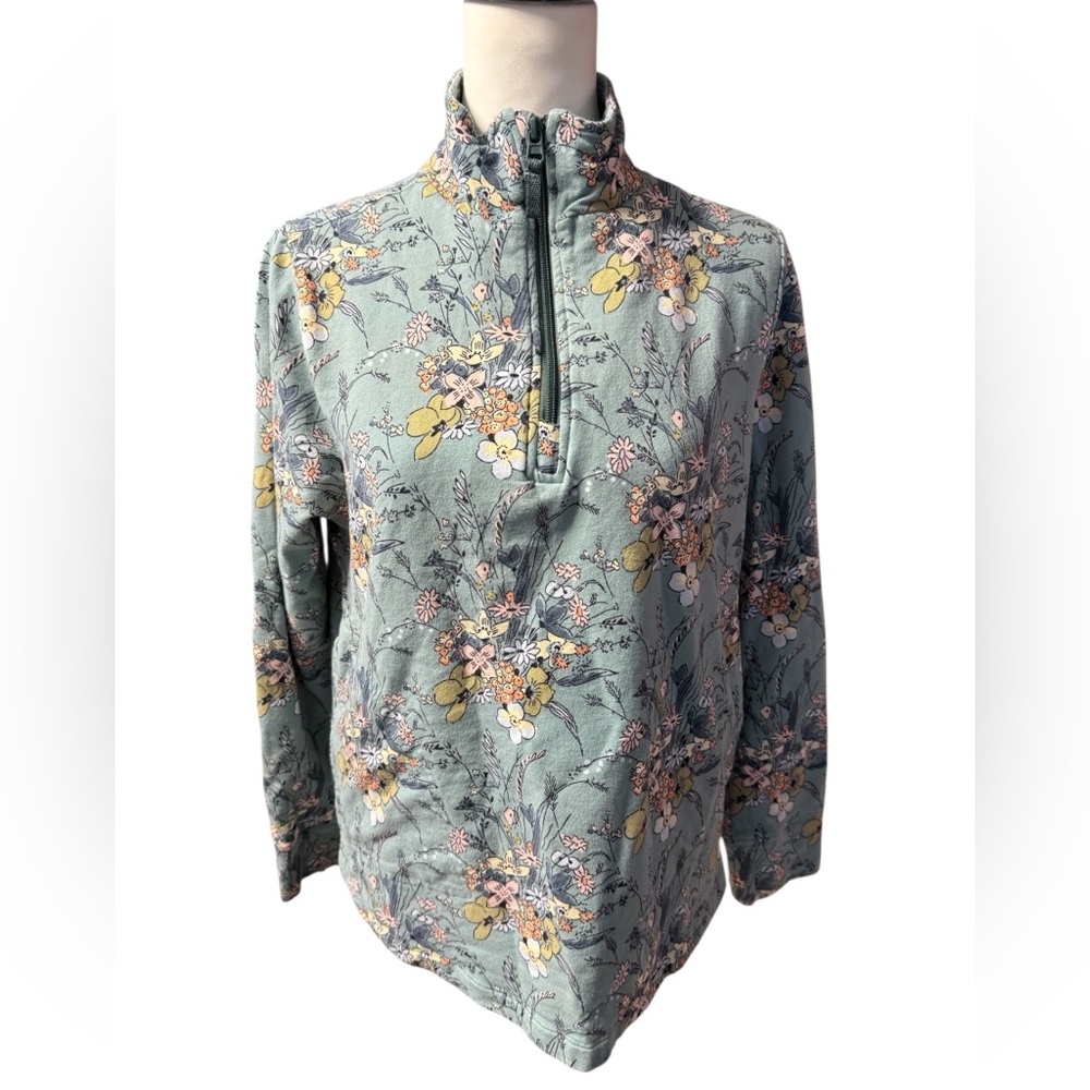 Vera Bradley French Terry 1/4 zip Pullover Sunlit Garden Sage women’s sz Small